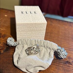 ELLE Silver Geometric open work Ring With Crystals Size 6